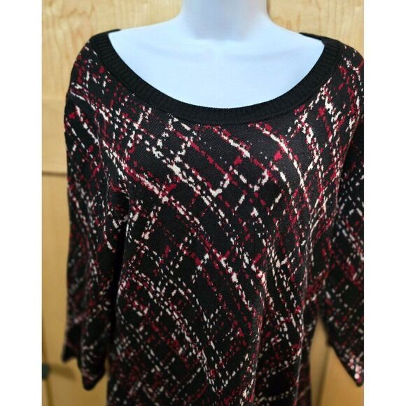 Taylor Womens 1X Plaid Knee-Length Dress With 3/4 Sleeves & Scoop Neck - Picture 2 of 5